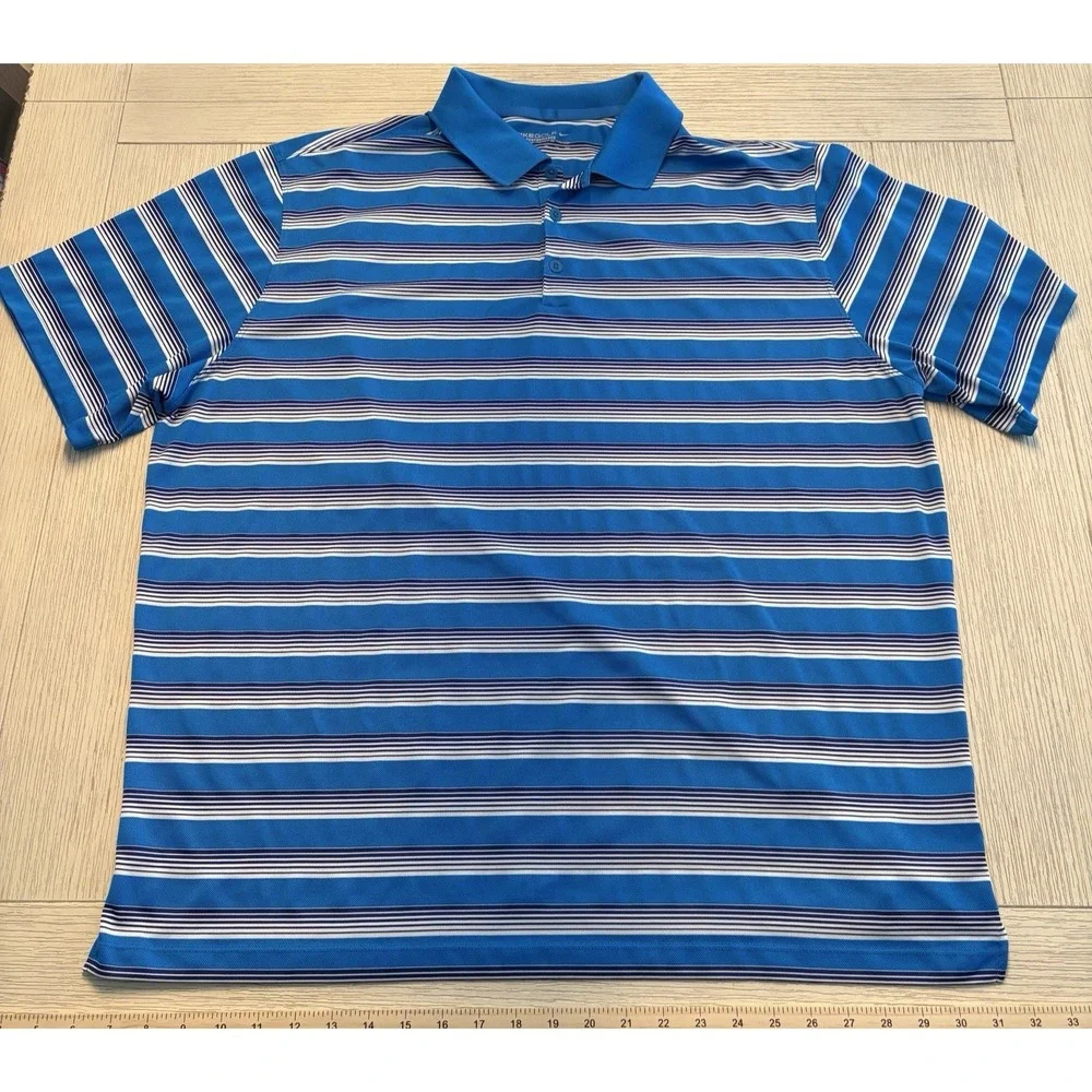 Nike Golf Polo Shirt Mens 2XL Blue Striped Dri-FIT Tour Performance 639710-406